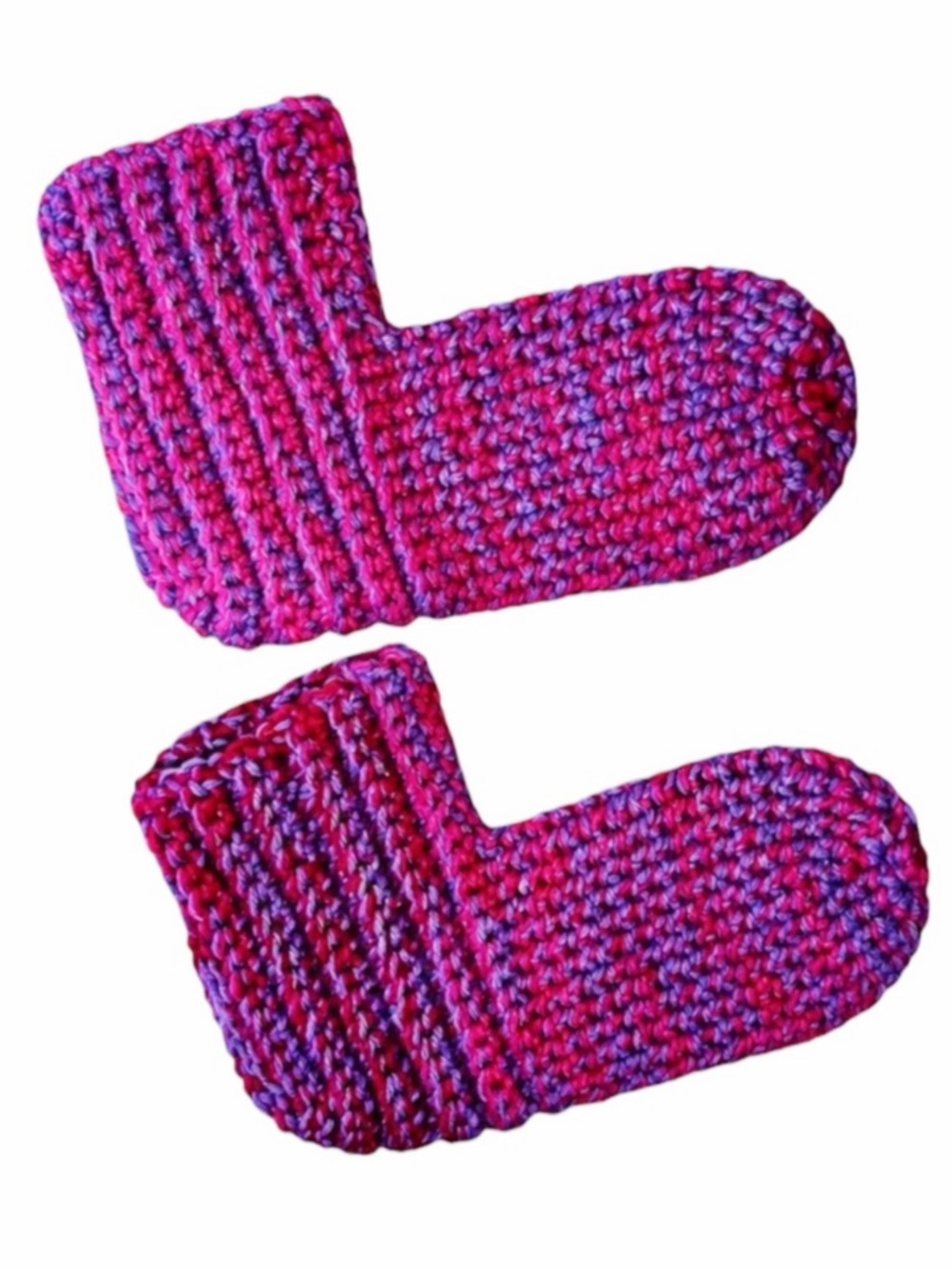 Hand Knit Slipper Socks Pink Purple Marled Chunky Cozy Cottagecore L